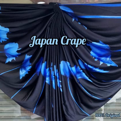 Royal Blue Flowered Japan Satin Silk Saree with Blouse - 5035