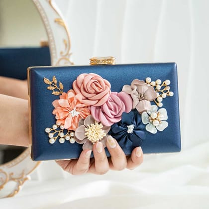 Floral Jewel Clutch Bag-Blue