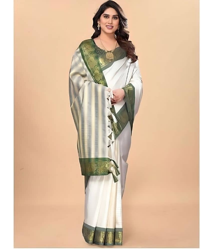 Apnisha Silk Printed Saree With Unstitched Blouse Piece ( Green )