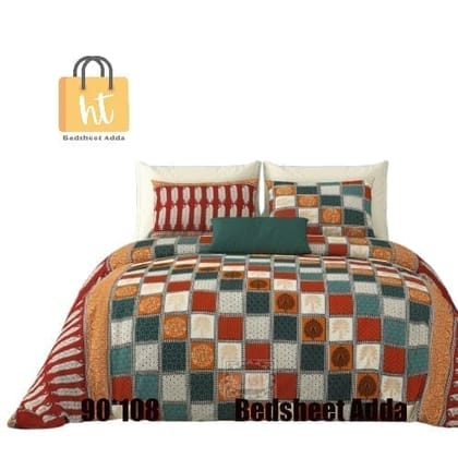 3001-Hometrade India-Standard King Size (90*108 Inches)-Pure Cotton Jaipuri Double Bedsheet With Matching Pillow Cover
