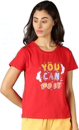 Cotton Red Graphic Casual T-Shirt
