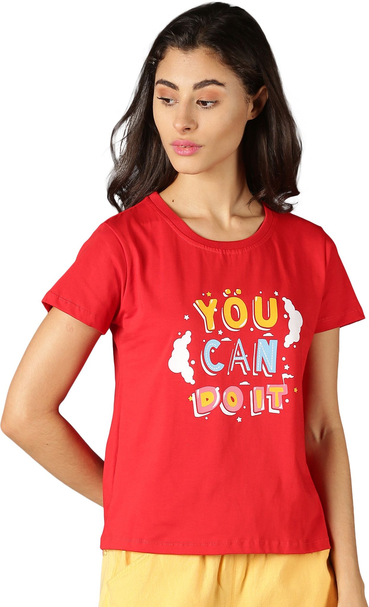 Cotton Red Graphic Casual T-Shirt