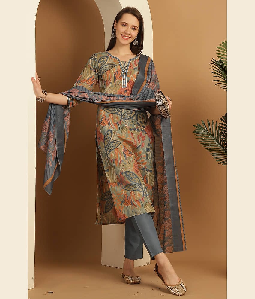 Rajnandini Cotton Blend Printed Kurti With Pants Women's Stitched Salwar Suit - Multicolor ( Pack of 1 )