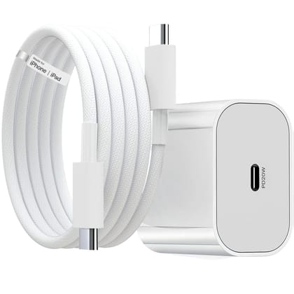 Original 20W iPhone Charger + Type C to Type C [Apple MFi Certified] Cable Combo | (5X Speed)
