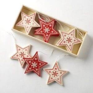 Handicraft Exim Wooden Star Hanging Ornaments (Set of 5) | Festive Holiday Decor | Christmas Tree Decoration