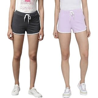 SHE PURE LUXURY WEAR Pack of 2 Solid Women Dark Grey, Purple Hotpants