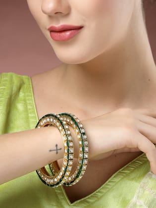NVR Women Set Of 2 Gold-Plated Kundan-Studded Bangles-Gold / Bangle / Female