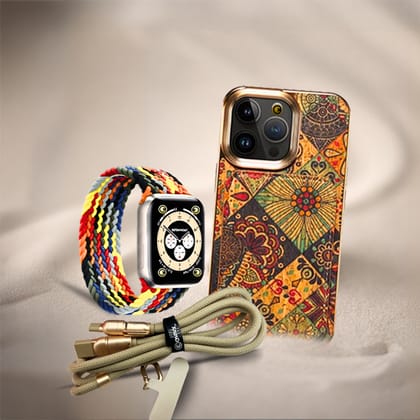 Elegant Her - Designer iPhone Case + Nylon Braided Apple Watch Strap + Charging Cable | Tech Accessory Bundle-iPhone 13 / 38/40/41mm
