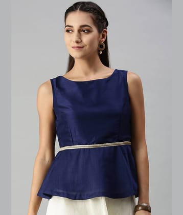 De Moza Women's Polyester Peplum Top ( Navy Blue )