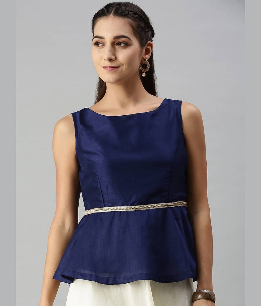 De Moza Women's Polyester Peplum Top ( Navy Blue )