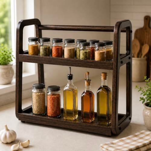 2 Tier Wooden Kitchen Organizer Rack for Countertop