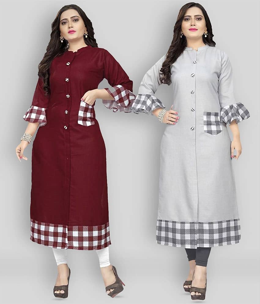 Lerkiza - Multicolor Cotton Women's Straight Kurti ( Pack of 2 )