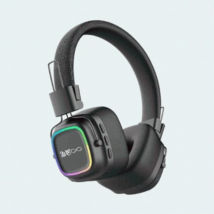 Walta Elite Zing Wireless Over Ear Headphones with Mic, Lightweight & Foldable, RGB Lighting (Black)