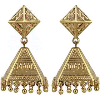 Triangle Jhumki Barfi Top Brass Material Drop Hook Women's Fashion Jewelry Jhumki Earrings for Girls  Women's - Golden