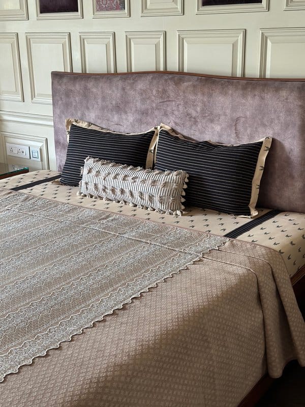 KRI India The Minimalist Gold Cutwork Dohar cum Bedcover | Gold  | 108x108 inches  | Wash & Care | 100% Cotton | Handcrafted in India. 100% organic & natural.