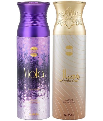 Ajmal Viola & Wisal Deodorant Body Spray 200Ml Each Gift For Men & Women Pack of 2