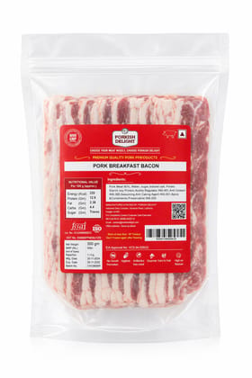 PORKISH DELIGHT Premium Pork Breakfast Bacon (500g) – Naturally Smoked, Thick-Cut Slices for Crispy Perfection – High-Protein, Keto & Paleo Friendly Gourmet Meat – Ideal for Breakfast, Burgers, and Carbonara