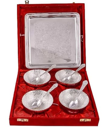 Urban hemlet Silver Plated 4 Flower Bowl With Spoon With Tray