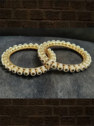 Set of two gold bead kada's with green stone and pirohi work-2'4