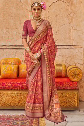 Red Printed Patola Saree