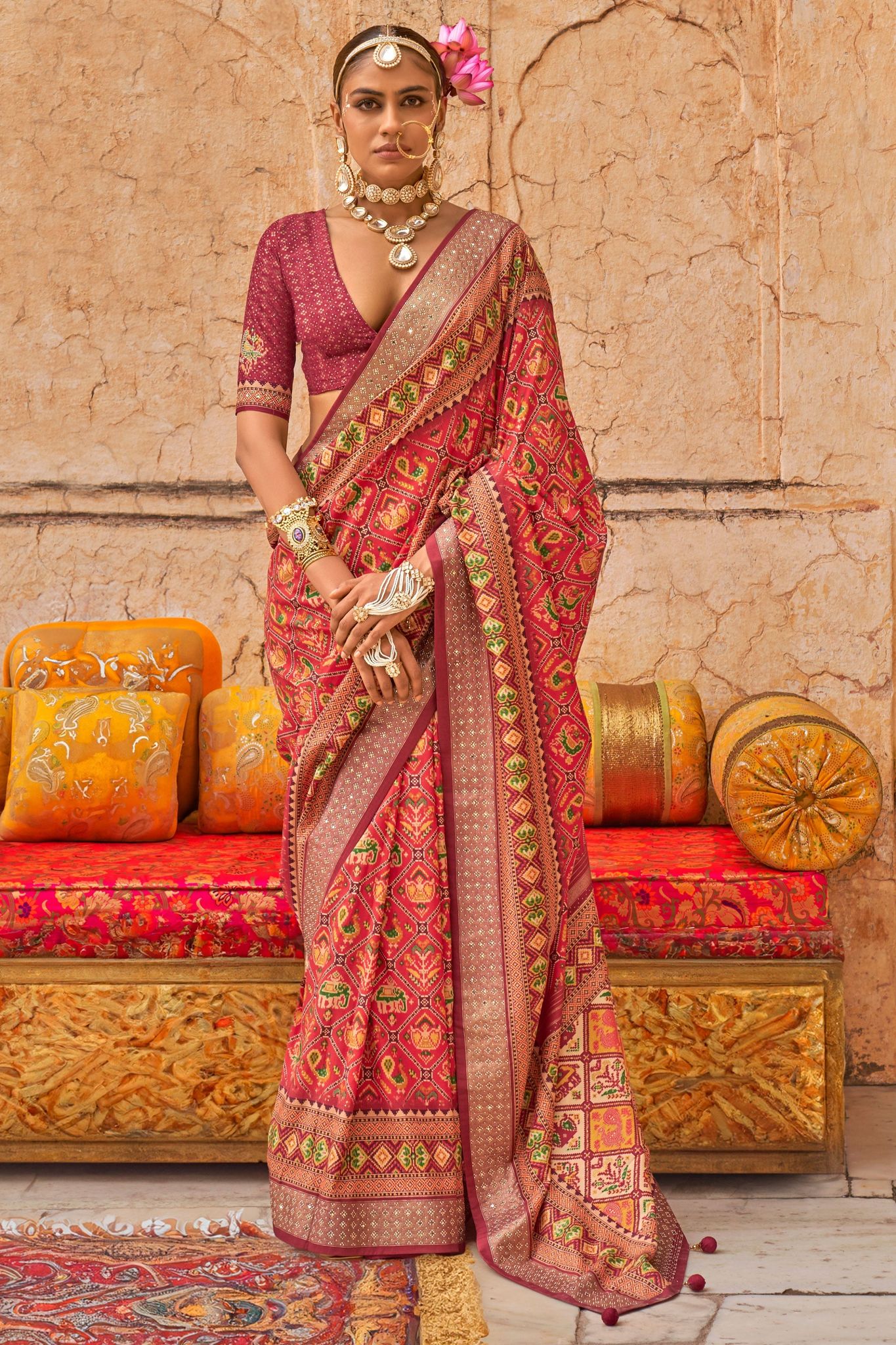 Red Printed Patola Saree