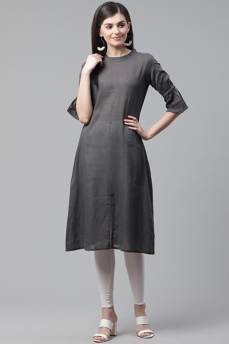 Women Cotton Grey Printed Fancy Daily Wear Kurti VCK1498
