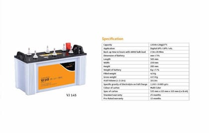 V-Guard VJ 145 135Ah Tall Tubular Inverter Battery | Reliable Backup Power | Home & Office Use