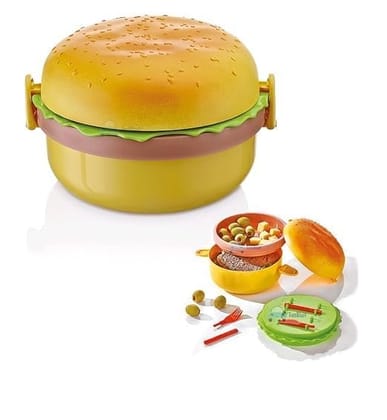 Burger Lunch Box Fun and Innovative Meal Container Designed for Burgers and Sides, Perfect for On-The-Go Dining, BPA-Free and Easy to Clean