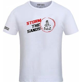 Fastbend Mens White Printed Cotton Blend Round Neck T-Shirt