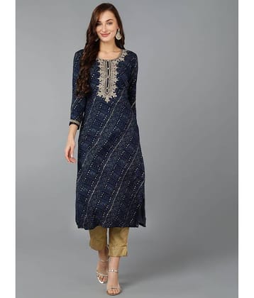 Vaamsi Cotton Blend Printed Straight Women's Kurti - Navy Blue ( Pack of 1 )