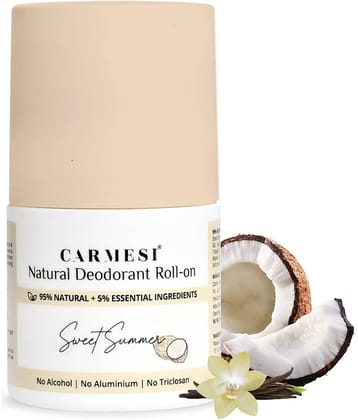 Carmesi Natural Deodorant Roll-on for Women | 95% Natural Ingredients | Controls Sweat & Odour All Day | No Aluminium | No Triclosan | Sweet Summer | 50 ml
