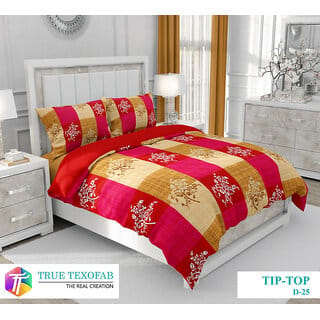 Black Bee  Floral Printon Geomatric Design Double Bedsheet With 2 Pillow Covers (208 X 213 Cm)(Bs30-05)