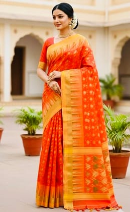 Kesariya Phool – Handloom Tant Cotton Saree