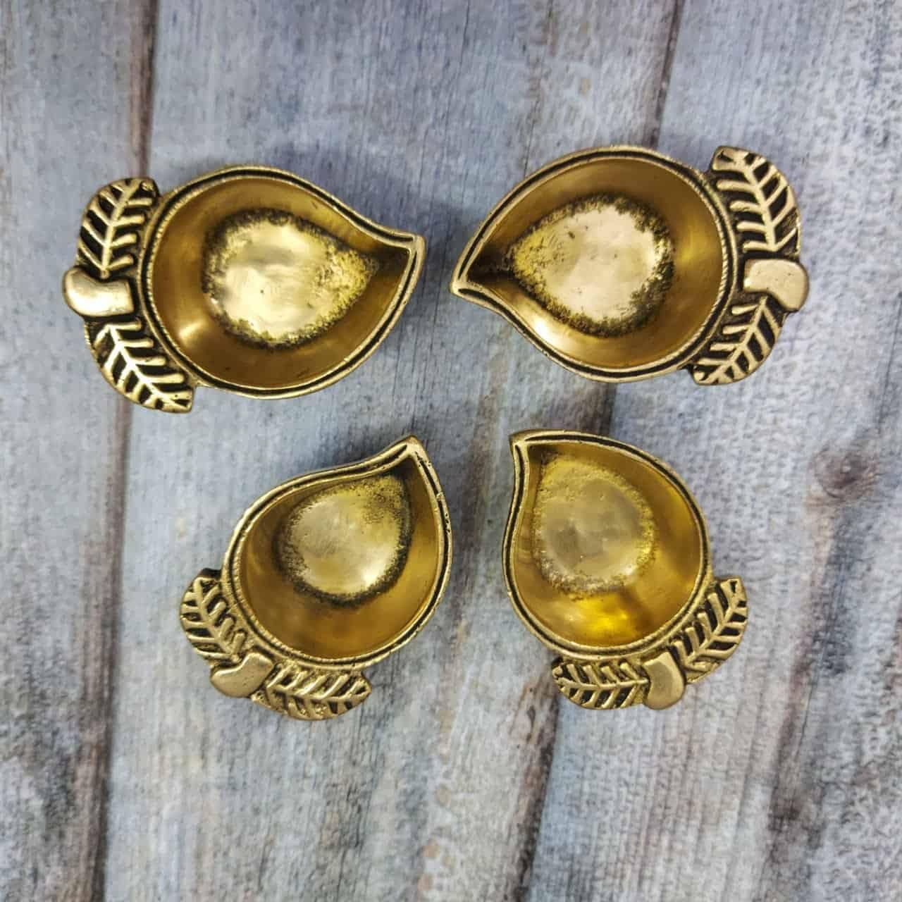 Brass Antique Mango Diya - Pair - 1 inch Height | Vintage Charm