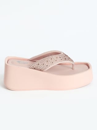 Delco Chic Platform Slip-On Chappals-36 / Beige
