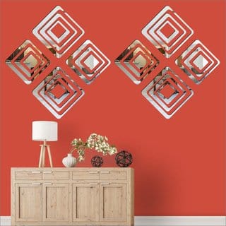 Grahak Trend 24 Square Silver 3D Acrylic Mirror Wall Sticker