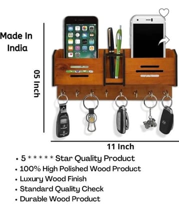 Fitgo Brown Wood Key Holder - Pack of 1