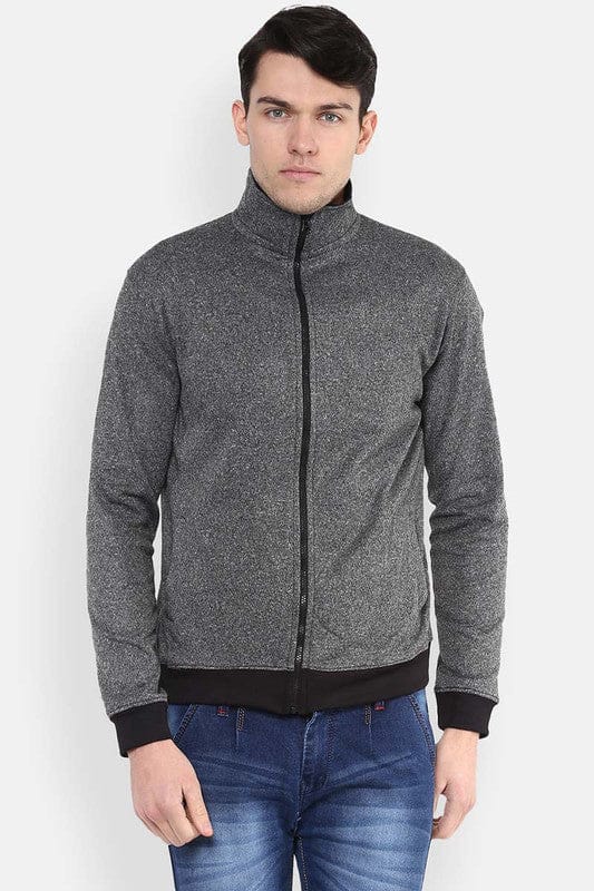 Men's Full Sleeves Zipper Jacket - Black Melange-XXL / Black Melange