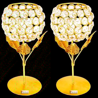 Crystal Tealight Candle Holder Gold Plated Pack of 2