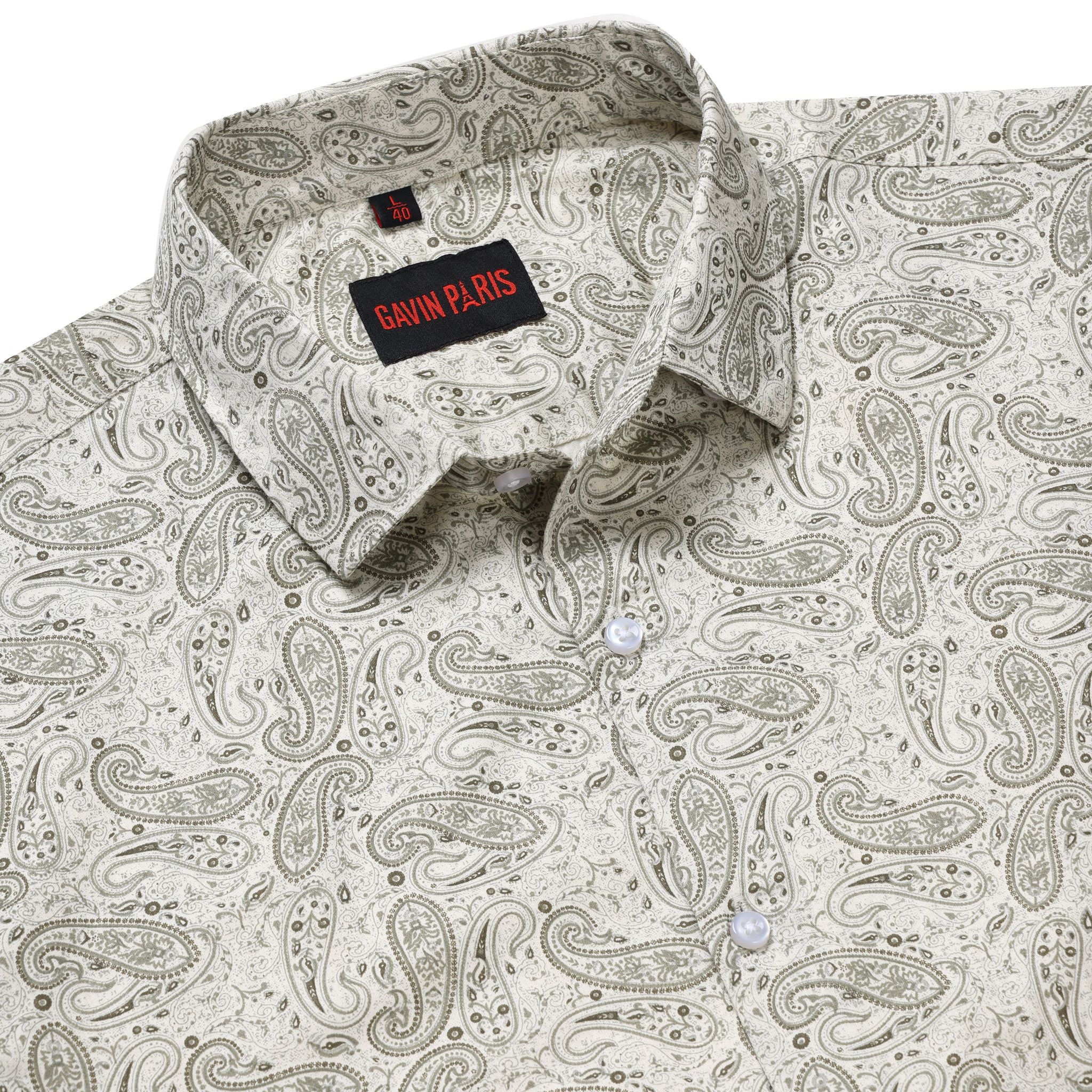 Beige Paisley Print Slim Fit Men's Full Sleeve Shirt (GP334)-M-38 / Full Sleeve