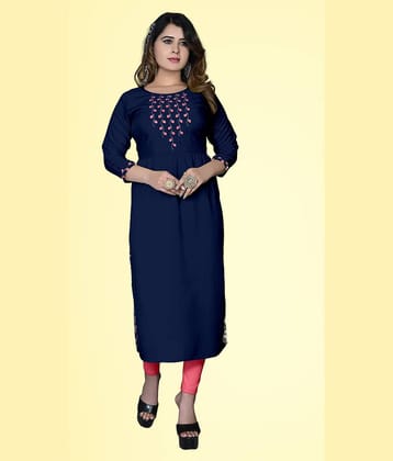 haya fashion - Navy Rayon Women's Straight Kurti ( Pack of 1 )