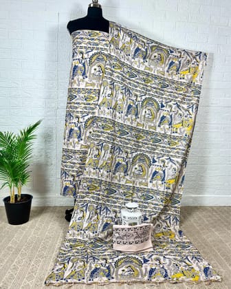 Artistic Katan Silk Madhubani Beige Suit