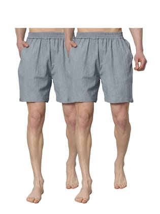 Pack Of 2, Mens Boxer, Pure Organic Linen Boxer For Men, Grey Innerwear Shorts, Solid Boxer (OTLMB08-2)-S
