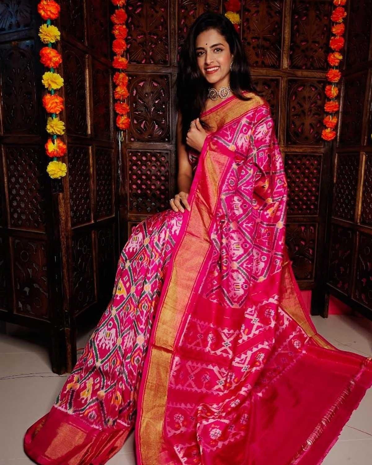 PINK COLOR IKKAT SILK PATOLA SAREE