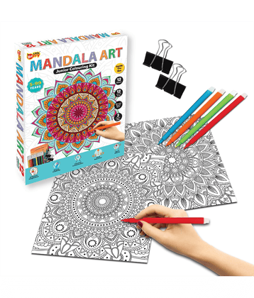 Junior Mandala Art Colouring Kit for Adults & Kids (5-99 Years) - Art & Craft Kit for Girls - Mandala Kit for Girls - Art & Craft Set for Kids - Colouring Kit with 12 Unique Designs, Sketch Pens - Gifting, Mind Relaxation Kit
