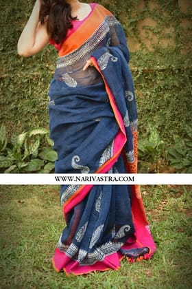 AWESOME LINEN COTTON PRINTED SAREE -1753