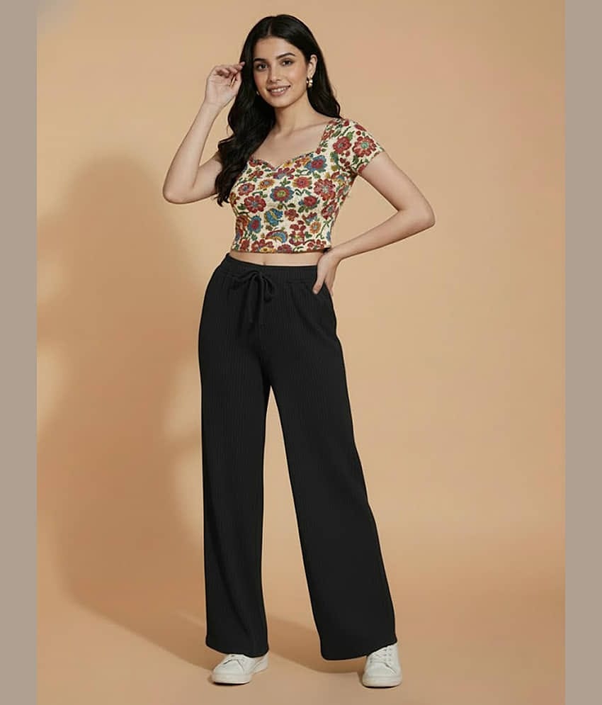 DE TRENDZ Women Cotton Blend Wide Leg Trousers ( Black )