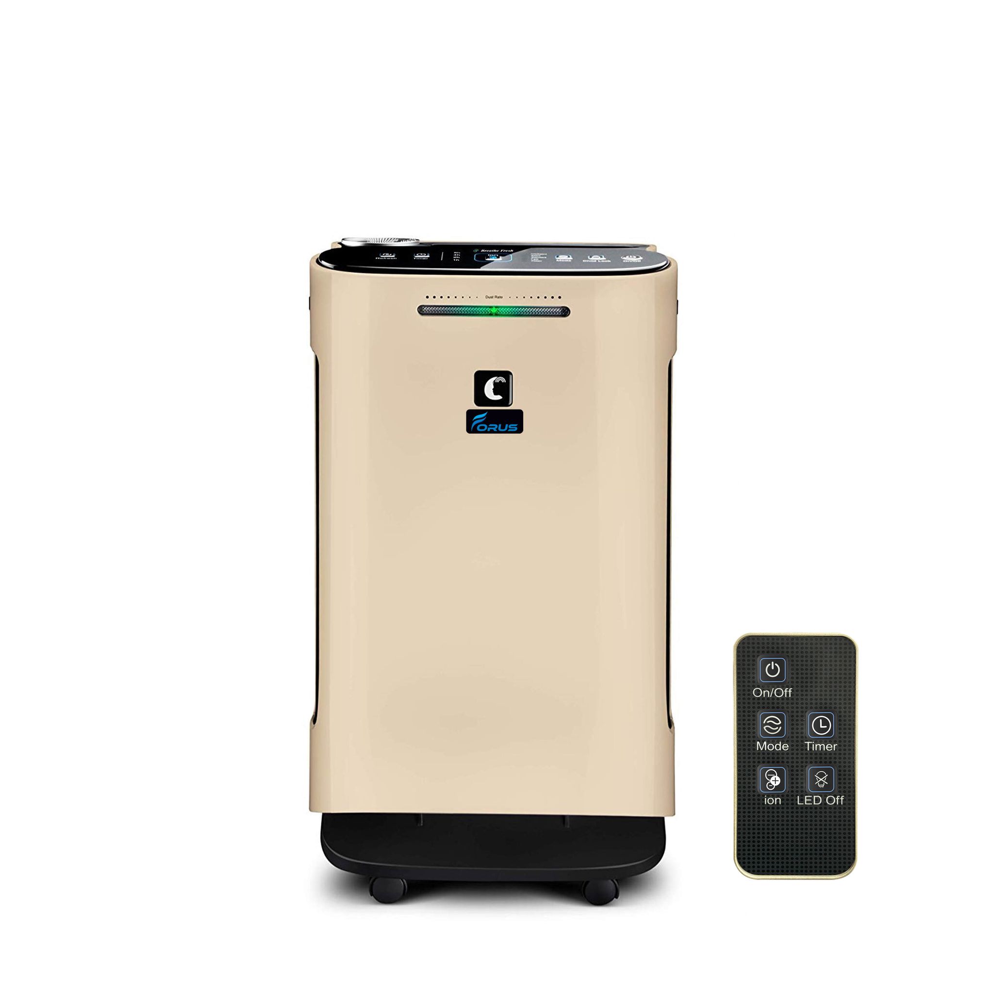 Forus Smart Air Purifier for Home 2 Years Warranty, cover upto 500 Sqft Area, H13 Hepa Filter Life upto 9000 Hrs, Removes 99.99% Virus, Allergens, Dust & PM2.5 Particles, Ideal for Bedrooms, Offices-Gold