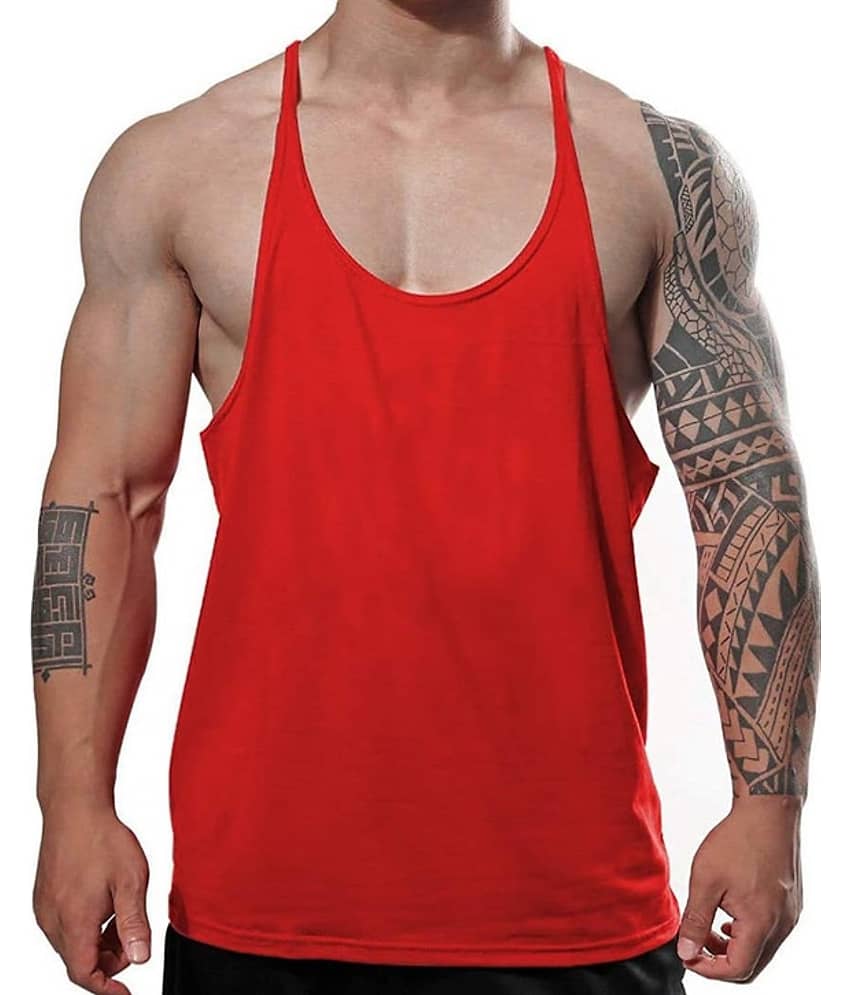 THE BLAZZE Pack of 1 Cotton Blend Gym Vest For Men ( Red )
