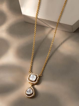 Anika Moissanite Polki Pendant with Chain | 22KT Gold Vermeil-Yellow Gold / 16 inches + 1 inch Extension